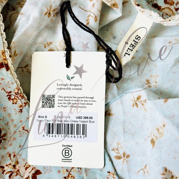 SPELL Fleur Frill Bias Maxi In Teapot Blue NWT - Picture 11 of 12